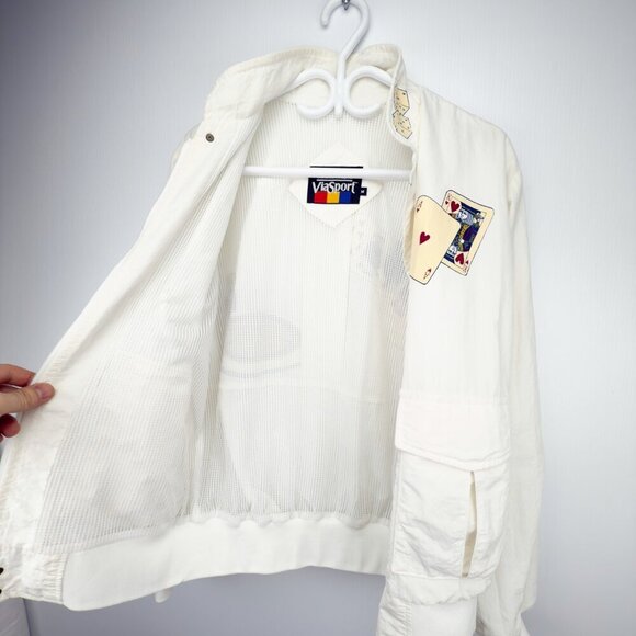 HARTWELL 90’s VTG White Bomber Gambling Jacket with Gold Accents sz M - Picture 15 of 15